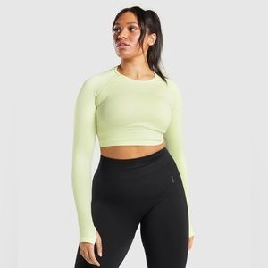 Gymshark Flex Sports Long Sleeve Crop Top- Light Green Marl
